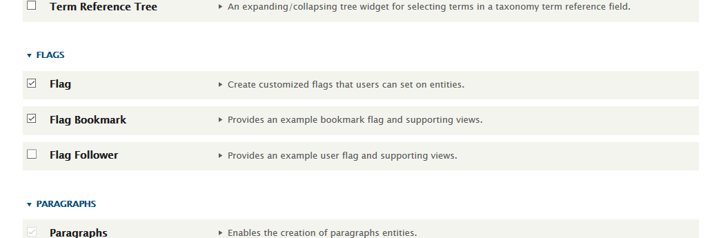 Flag Bookmark モジュールを選択した画面