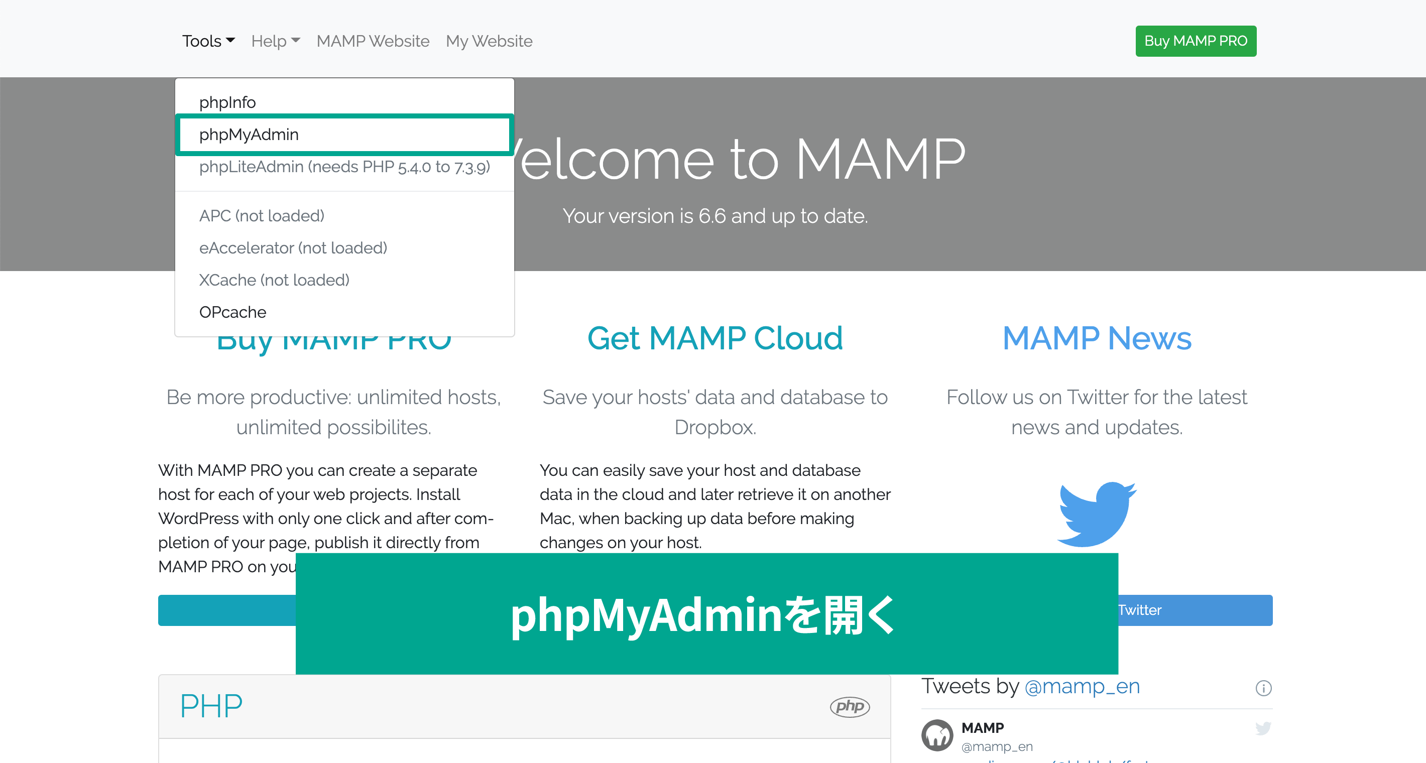 phpMyAdminを開く方法の画面イメージ
