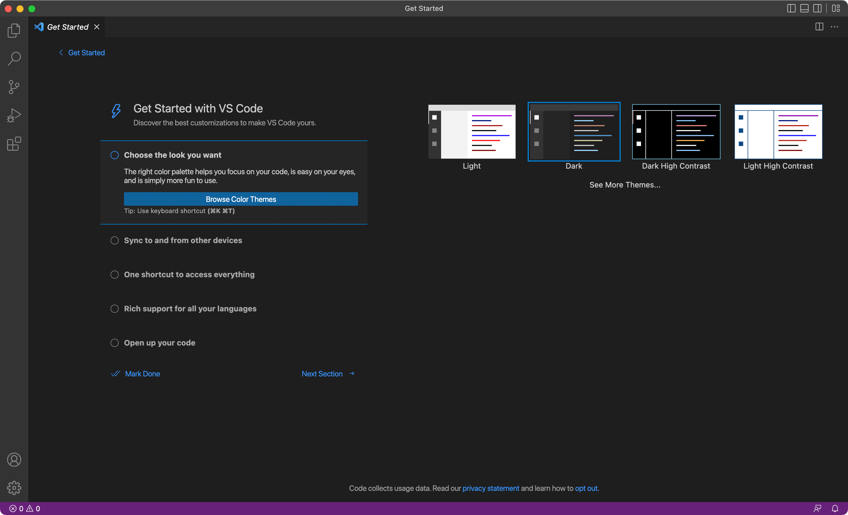 vscodeインストール後の画面