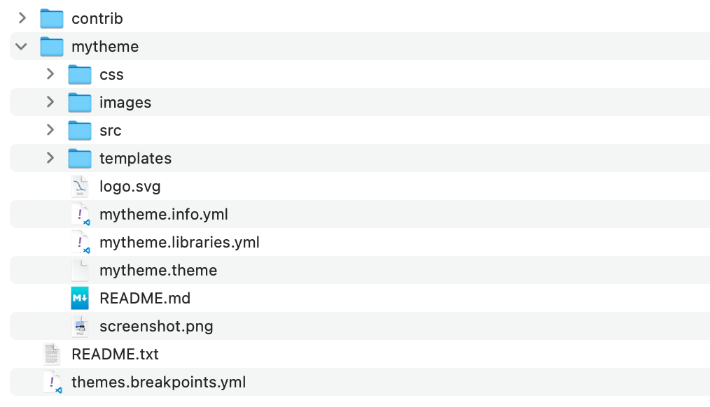 Finderで確認をすると、「./web/theme」内にテーマフォルダが作成されている。