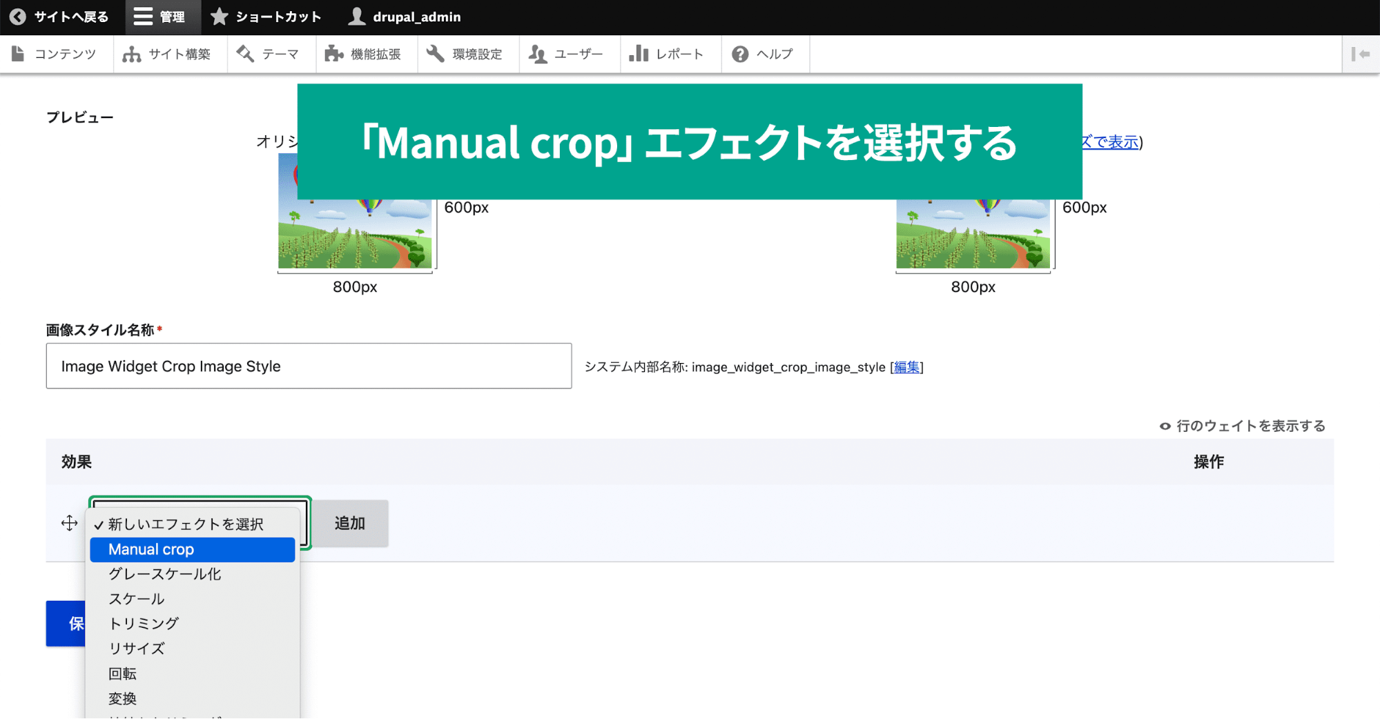 スクリーンショット「Manual cropエフェクトを選択する」