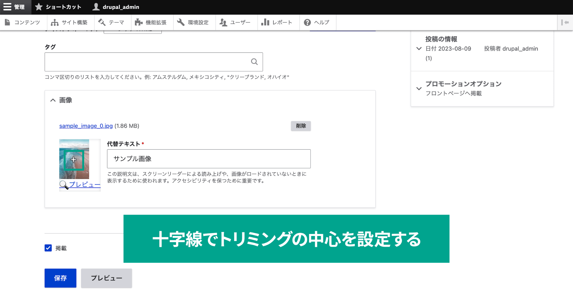 スクリーンショット「十字線でトリミングの中心を設定する」