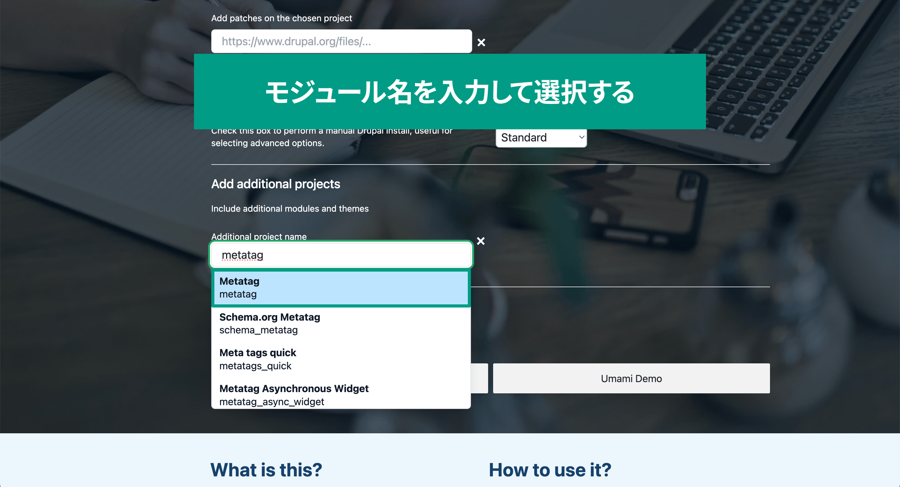 スクリーンショット　モジュール名を入力し、モジュールを選択している