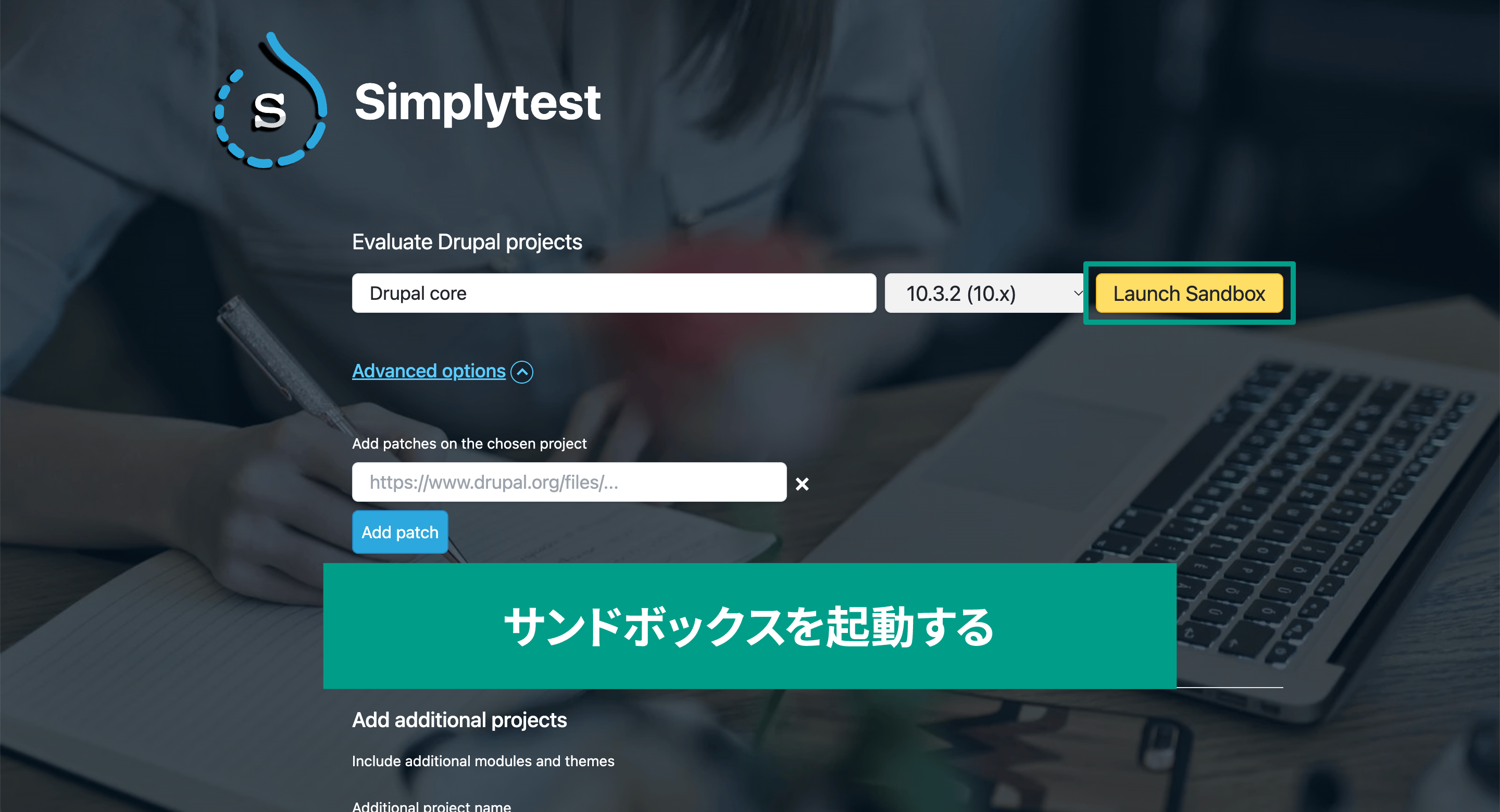 スクリーンショット LunchSandboxボタンを押下しサンドボックスを起動している