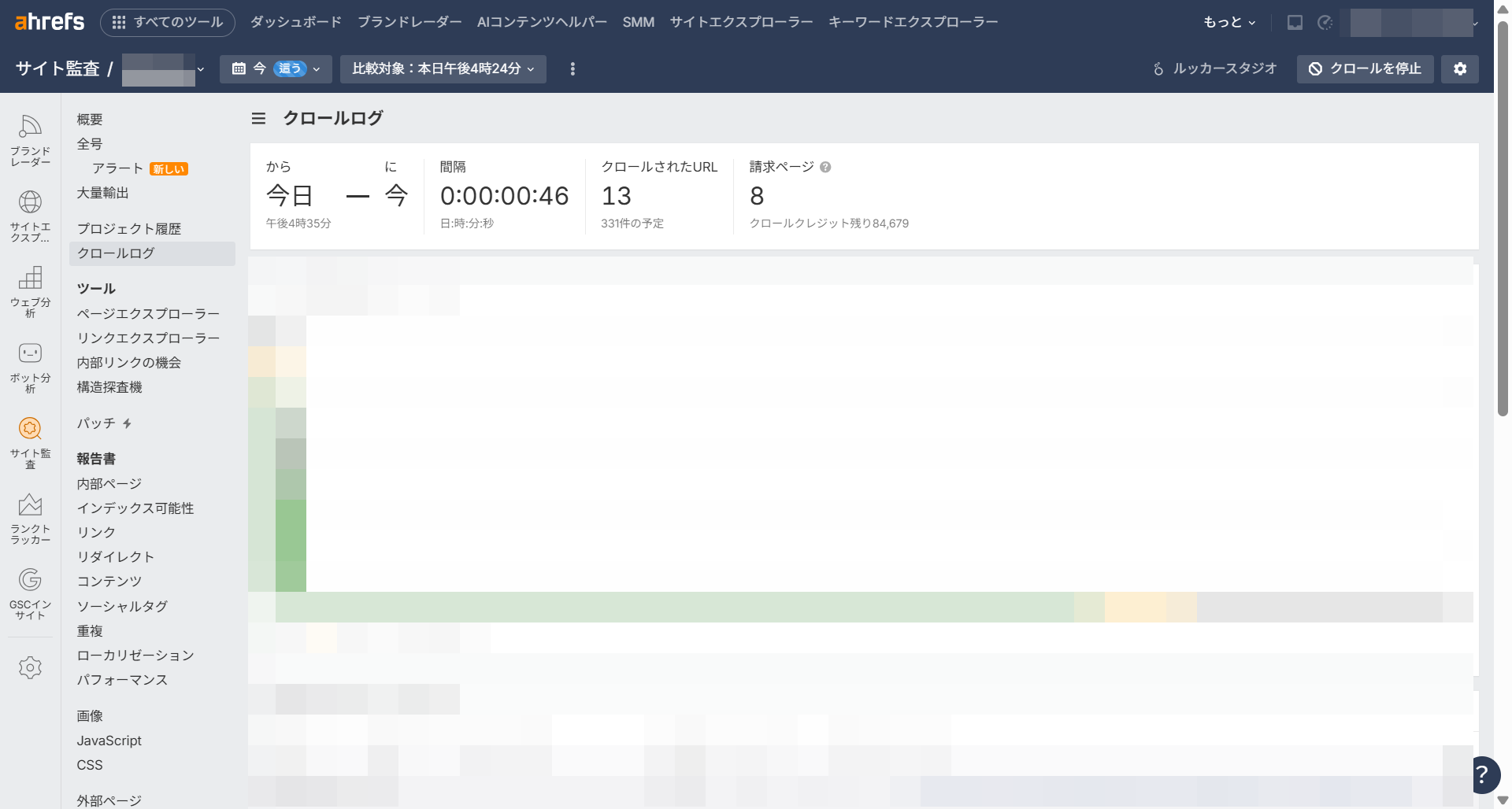 ahrefsサイト監査クロール中
