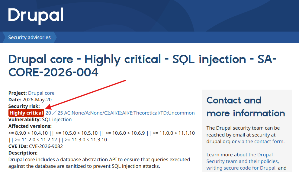 Drupal公式セキュリティ勧告 SA-CORE-2026-004